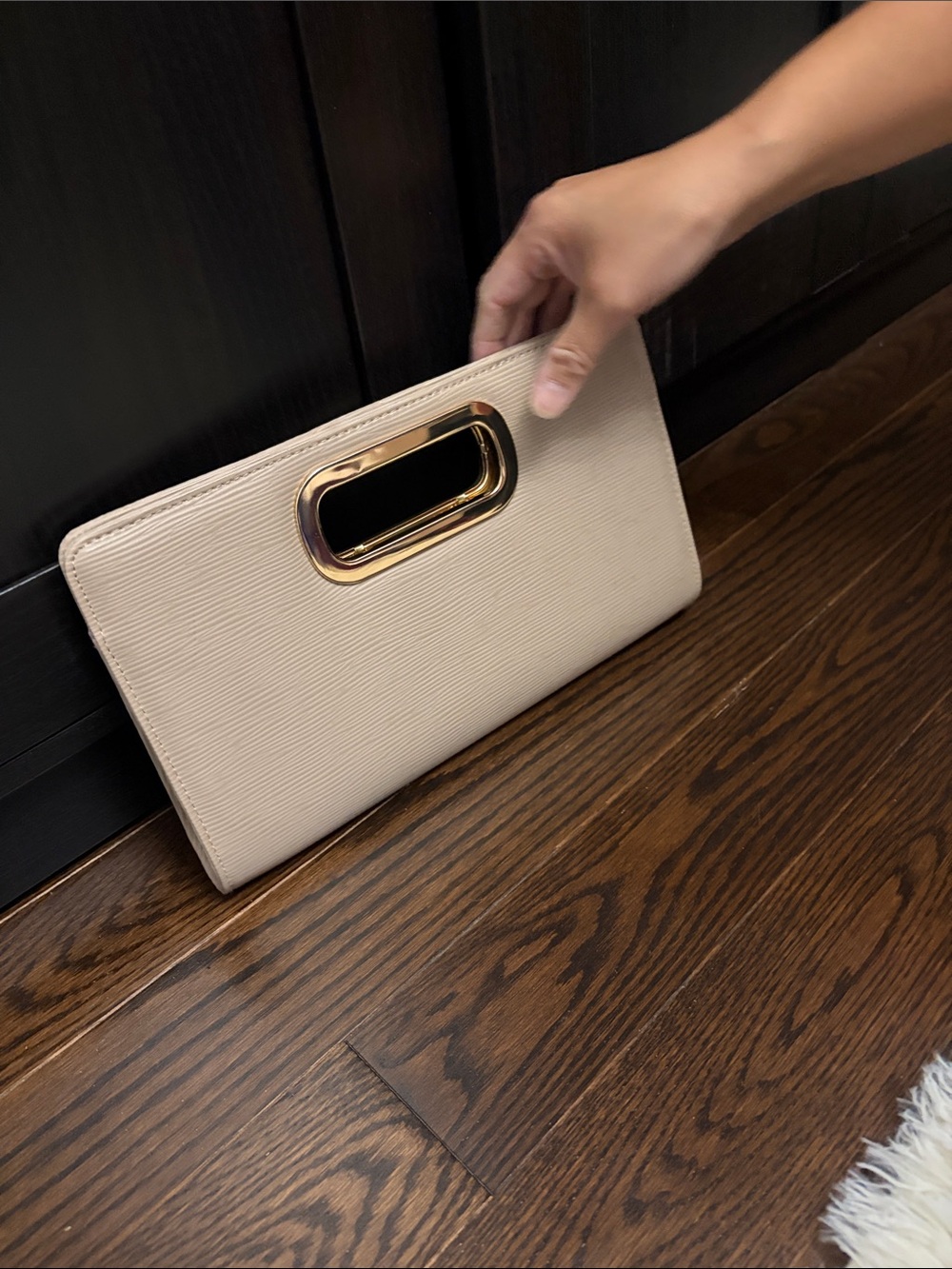 Call It Spring Cream Wristlet Clutch with Gold Handle